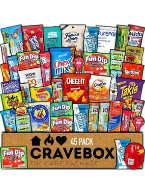 Variety Snack Box Care Package - 45 Count Treats for Kids, Adults & College